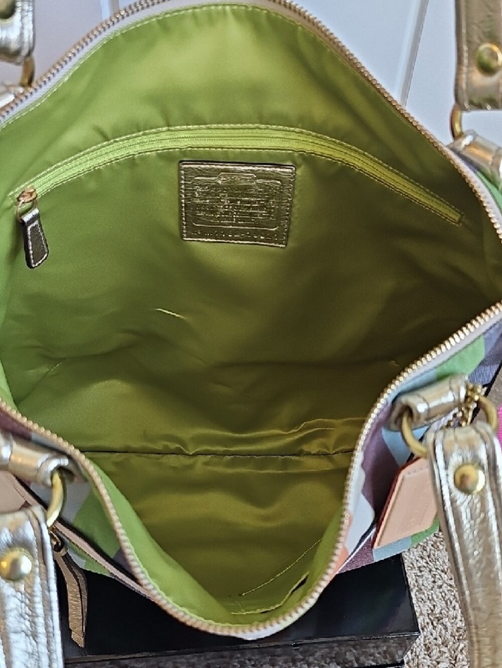 ​Coach 2011 Poppy Sequin Legacy Stripe Glam Tote - Chartreuse Interior - EUC - Picture 6 of 13